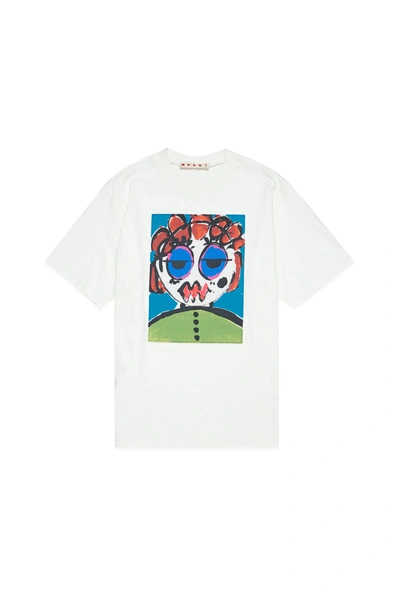 Marni Kids' Mt156u T-shirt  White Jersey T-shirt With Face Print