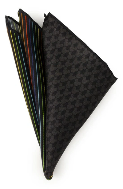 Cufflinks, Inc X Disney Mickey Rainbow Stripe Silk Pocket Square In Black