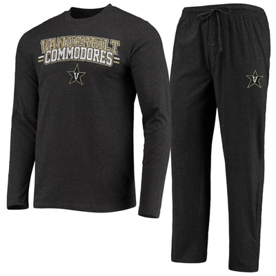 Concepts Sport Black/heathered Charcoal Vanderbilt Commodores Meter Long Sleeve T-shirt & Pants Slee In Black,heathered Charcoal
