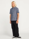 Volcom Kids' Play Date Knight Chambray Short Sleeve Button-up Shirt In Blue
