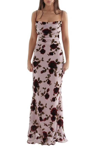 House Of Cb Serena Floral Velvet Burnout Maxi Dress In Light Pink