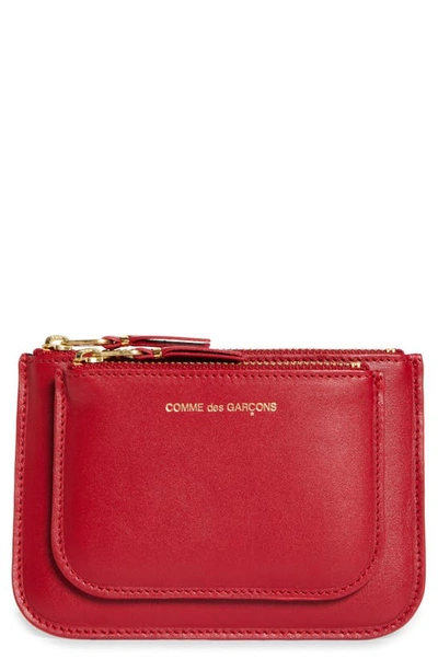 Comme Des Garçons Outside Pocket Two-compartment Leather Wallet In Red