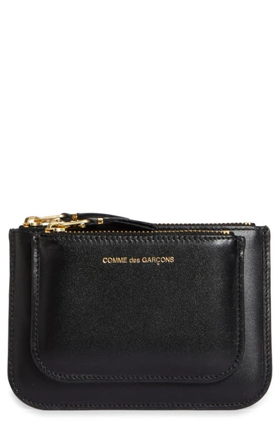 Comme Des Garçons Outside Pocket Two-compartment Leather Wallet In Black