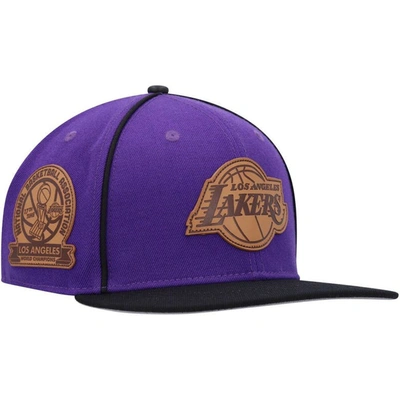 Pro Standard Men's  Purple, Black Los Angeles Lakers Heritage Leather Patch Snapback Hat In Purple,black
