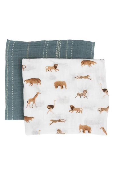 Little Unicorn 2-pack Organic Cotton Muslin Swaddle Blankets In Animal Crackers