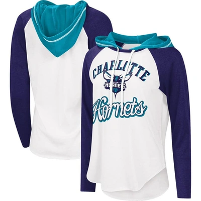 G-iii 4her By Carl Banks White Charlotte Hornets Mvp Raglan Hoodie Long Sleeve T-shirt