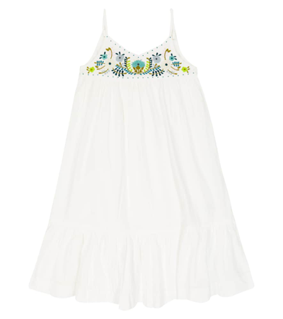 Bonpoint Kids' Anya Floral-embroidered Smock Dress In White