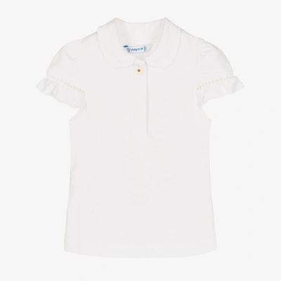 Mayoral Babies' Girls White Cotton Polo Shirt