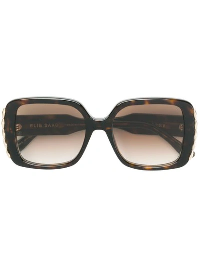 Elie Saab Metal Embellished Square Sunglasses In Brown
