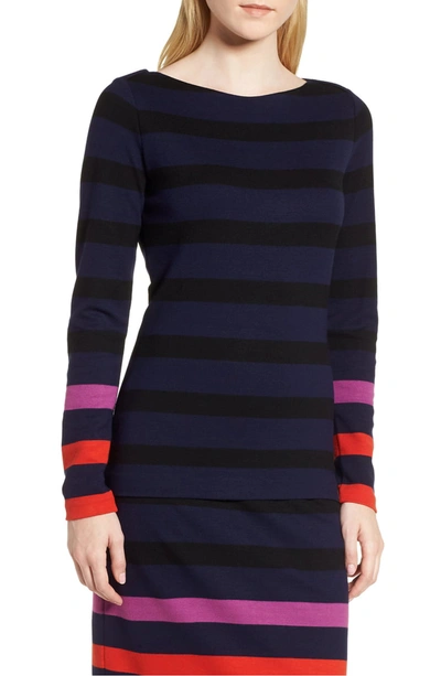 Hugo Boss Elive Striped Interlock Sweater In Nautic Blue Fantasy