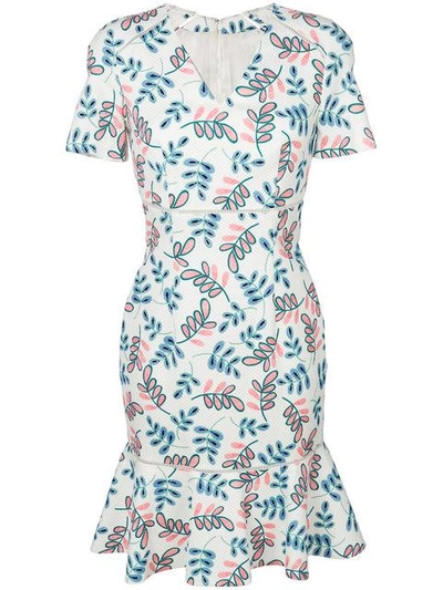 Talbot Runhof Leaf Patterned Dress In White