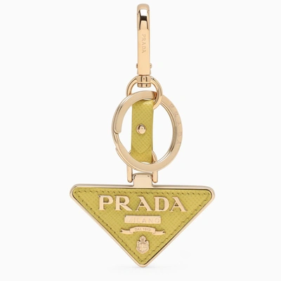 Prada Cedar Logo Triangle Key Case In Green