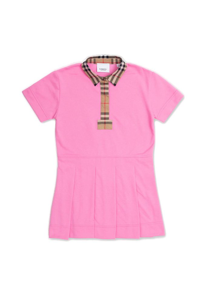 Burberry Kids' Vintage Check 边饰polo领连衣裙 In Pink