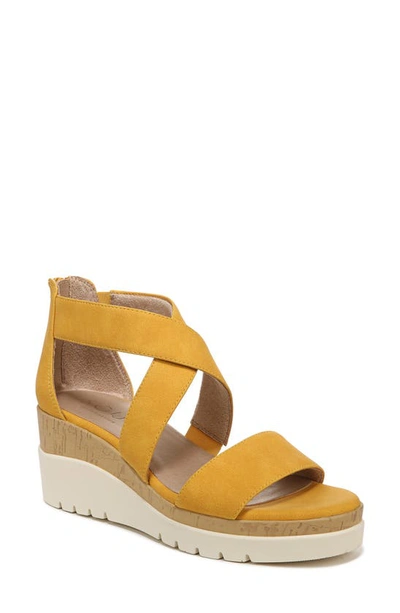 Natural Soul Goodtimes Ankle Strap Wedge Sandal In Yellow Synthetic