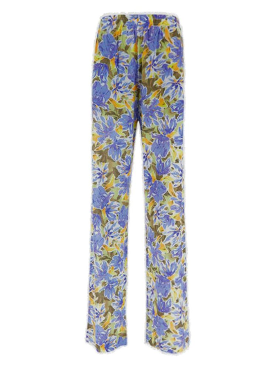 Dries Van Noten Floral-printed Straight Pants In Blue