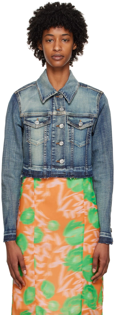 Ganni Tint Edge Denim Cropped Jacket In Blue