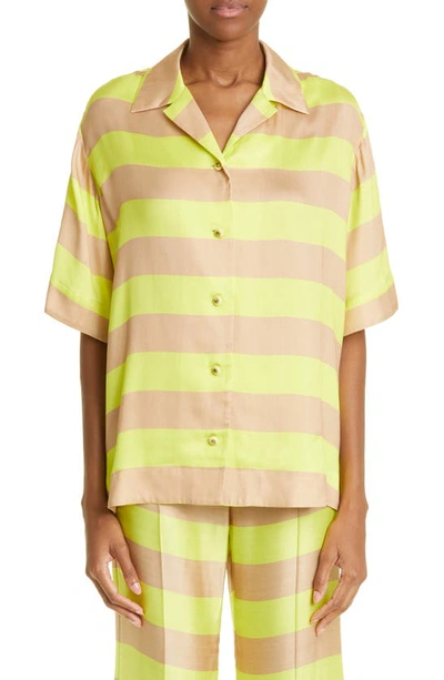 Zimmermann Wonderland Short Sleeve Shirt In Lime Stripe