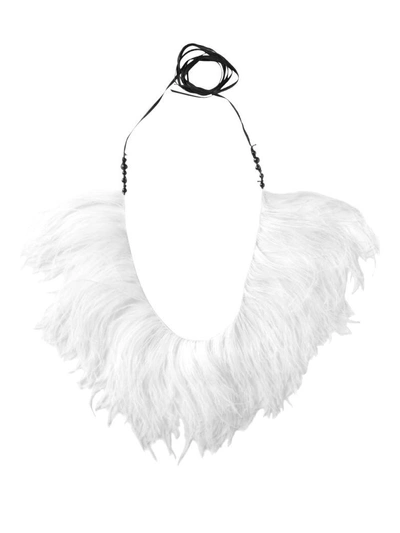 Ann Demeulemeester Ostrich Feathers Necklace In Bianco