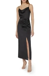 Milly Women's Lilliana Ruched Satin Cowlneck Slipdress In Black