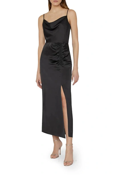 Milly Women's Lilliana Ruched Satin Cowlneck Slipdress In Black