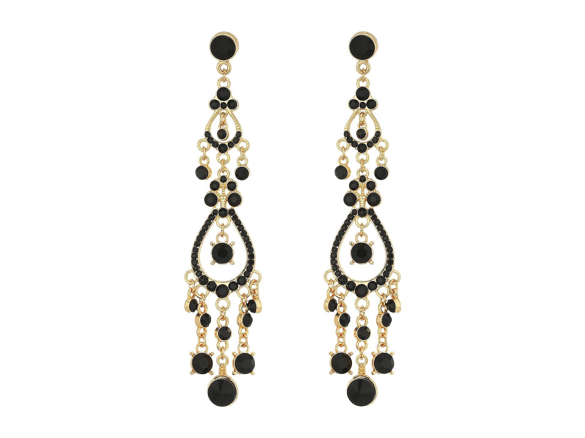 Guess Dainty Stone Chandelier Earrings In Gold/jet | ModeSens