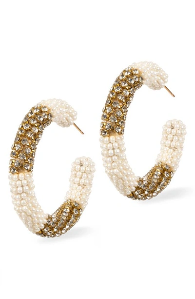 Deepa Gurnani Lana Beaded Hoop Earrings In Ivory