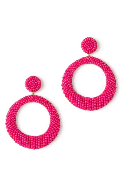 Deepa Gurnani Asta Beaded Hoop Drop Earrings In Fuchsia