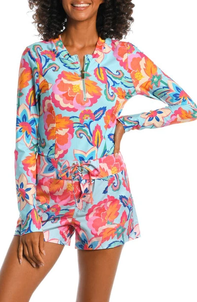 La Blanca Breezy Long Sleeve Half-zip Rashguard In Multi