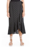 Max Studio Side Tie Ruffle Crepe Maxi Skirt In Black/ Cream