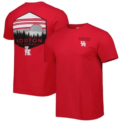 Image One Red Houston Cougars Landscape Shield T-shirt