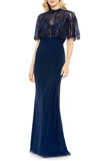 Mac Duggal Women's Embellished Butterfly-sleeve Gown In Navy