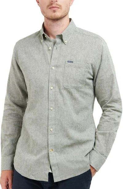 Barbour Nelson Tailored Fit Solid Linen & Cotton Button-down Shirt In Bleached Olive