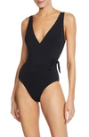 Robin Piccone Ava Wrap Front One Piece Swimsuit In Black