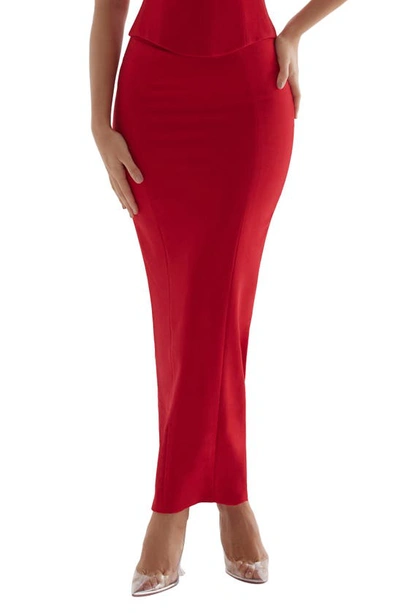 House Of Cb Crepe Midi Skirt In Red Rose