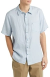 Vince Classic Fit Short Sleeve Linen Shirt In Dark Oxford Blue