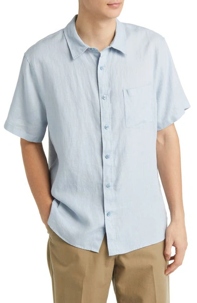 Vince Classic Fit Short Sleeve Linen Shirt In Glacier