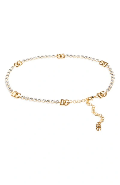 Dolce & Gabbana Dg Logo Crystal Chain Belt In Gold