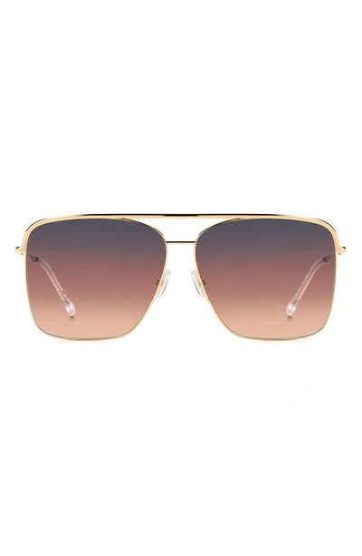 Isabel Marant Wild Metal 62mm Gradient Oversize Rectangular Sunglasses In Rose Gold Grey Shaded Pink