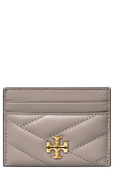 Tory Burch Kira Chevron Leather Card Case In Gray Heron/gold