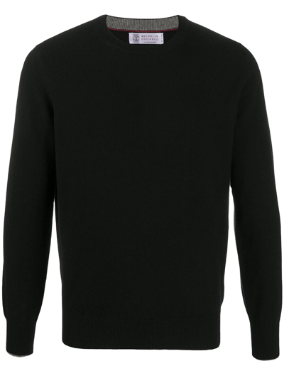 Brunello Cucinelli Cotton Knit Crewneck Sweater In Black