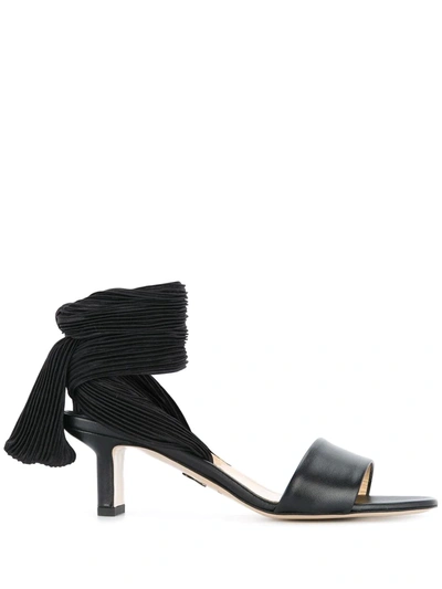 Paul Andrew Pleated Lace Up Strap Sandals In Black