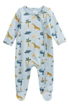 Nordstrom Babies' Print Cotton Footie In Blue Flax Dinos