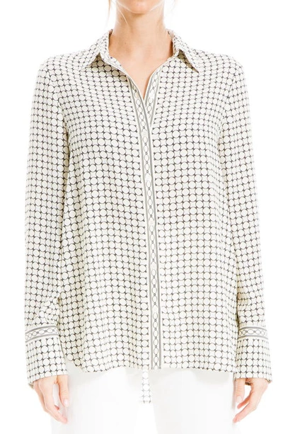 Max Studio Geometric Print Long Sleeve Button-up Shirt In Ivry/ Blk Dmnd Chn Tle