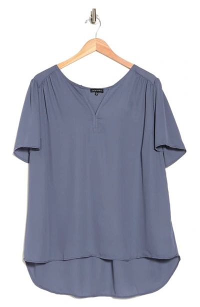 Pleione High/low Notched Tunic Top In Dusty Blue
