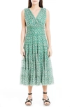 Max Studio V-neck Sleeveless Mesh Midi Dress In Ivory/ Green Iris Curl