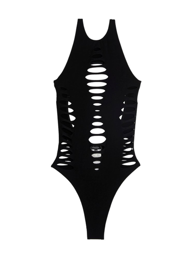 Versace 镂空细节连体泳衣 In Black