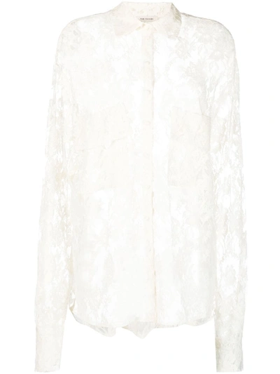 The Mannei Sheer Floral Lace Shirt In White