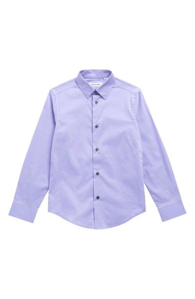 Calvin Klein Kids' Long Sleeve Stretch Solid Shirt In Lt Lilac
