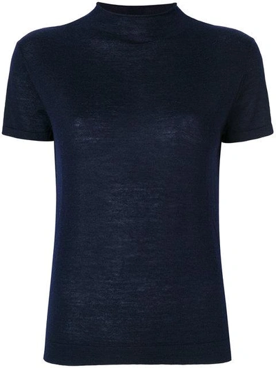 N•peal Organic-cashmere Short-sleeve Top In Blue