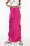 Topshop Satin Bias Maxi Skirt In Pink